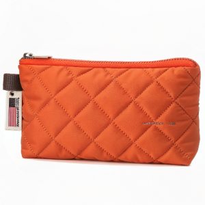 LuxeBright Quilted Pouch – Sunset Orange