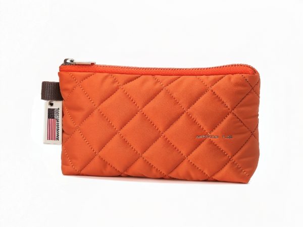 LuxeBright Quilted Pouch – Sunset Orange